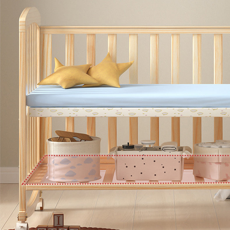 Pine Convertible Baby Crib Wood Nursery Crib with Guardrail and Wheels