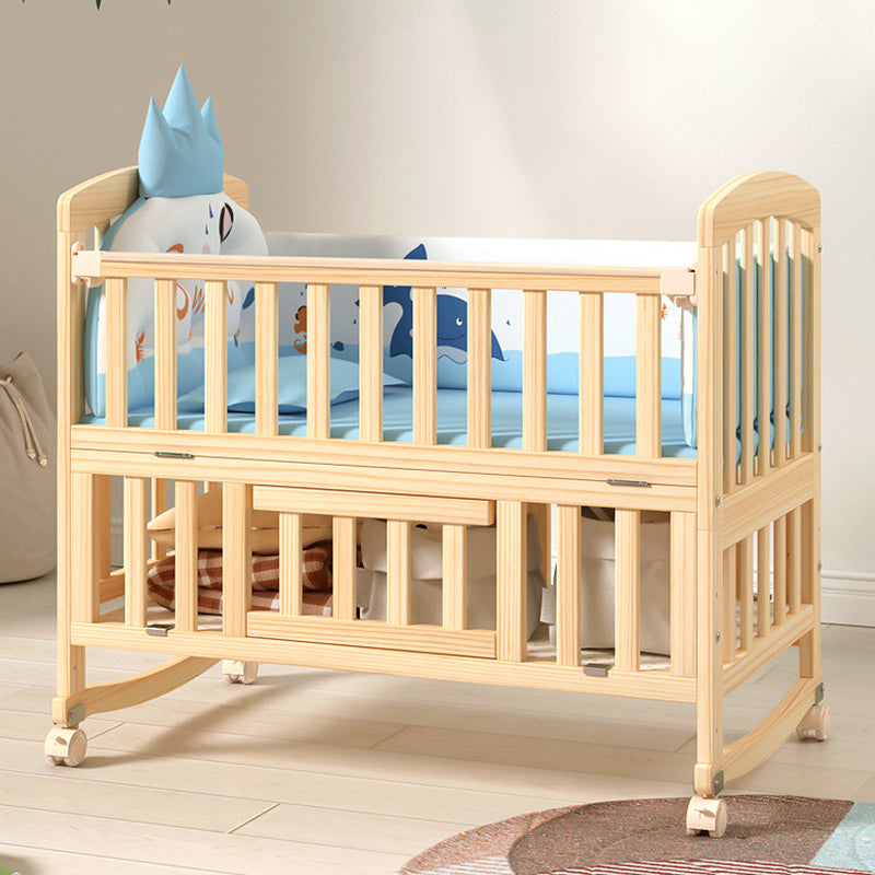 Modern Solid Wood Nursery Crib Guardrail Baby Crib with Storage