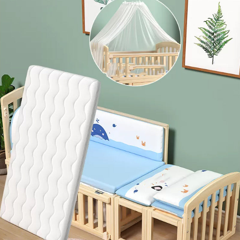 Modern Solid Wood Nursery Crib Guardrail Baby Crib with Storage