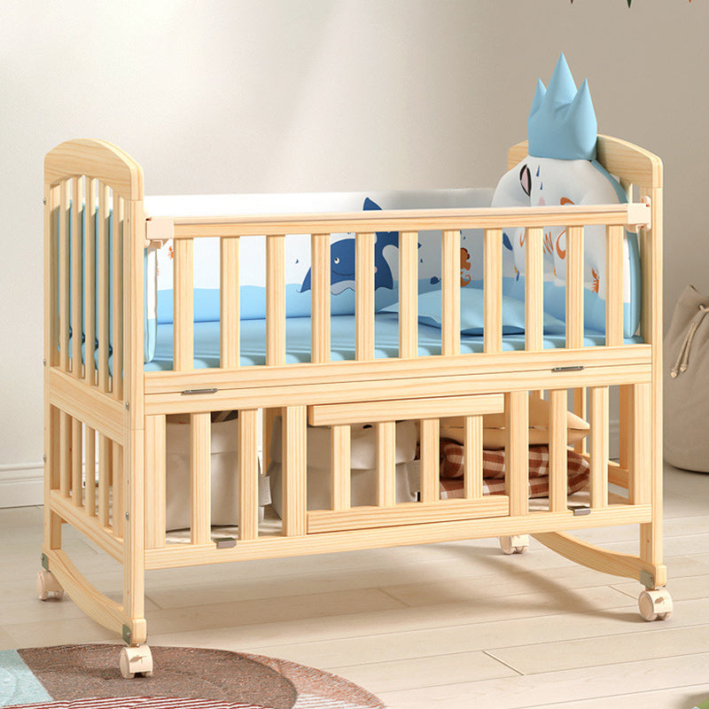 Modern Solid Wood Nursery Crib Guardrail Baby Crib with Storage