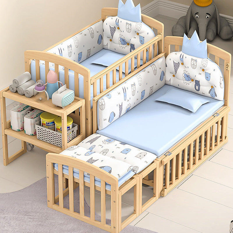 Modern Solid Wood Nursery Crib Guardrail Baby Crib with Storage