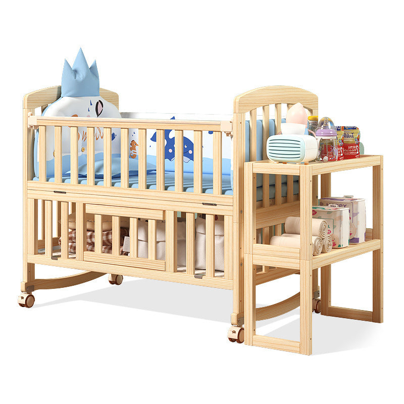 Modern Solid Wood Nursery Crib Guardrail Baby Crib with Storage