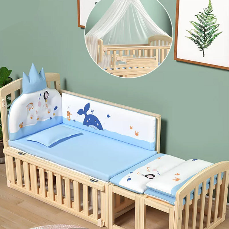 Modern Solid Wood Nursery Crib Guardrail Baby Crib with Storage