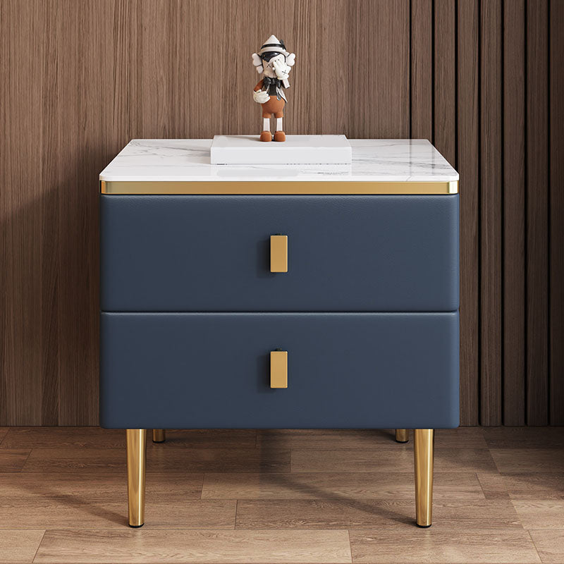 Modern 2 Drawers Wood Nightstand Slate Table Top Kids Bedside Table