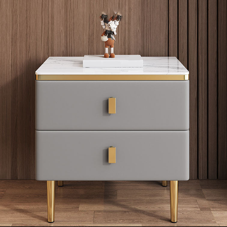 Modern 2 Drawers Wood Nightstand Slate Table Top Kids Bedside Table