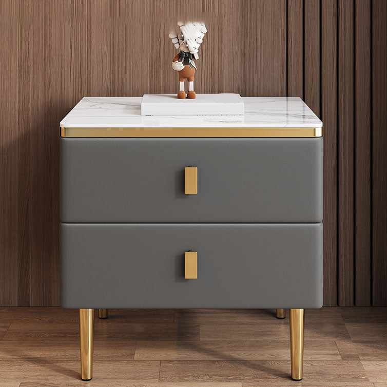 Modern 2 Drawers Wood Nightstand Slate Table Top Kids Bedside Table