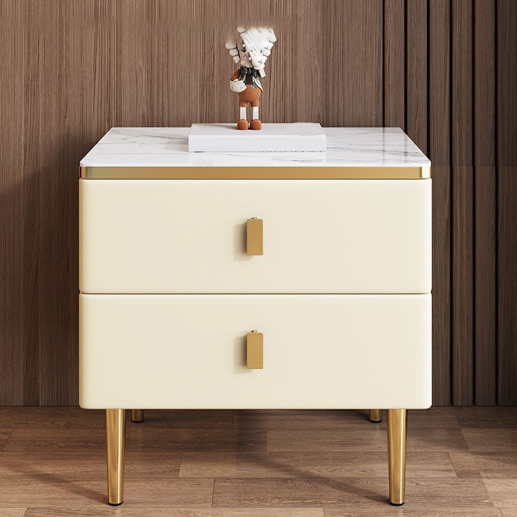 Modern 2 Drawers Wood Nightstand Slate Table Top Kids Bedside Table