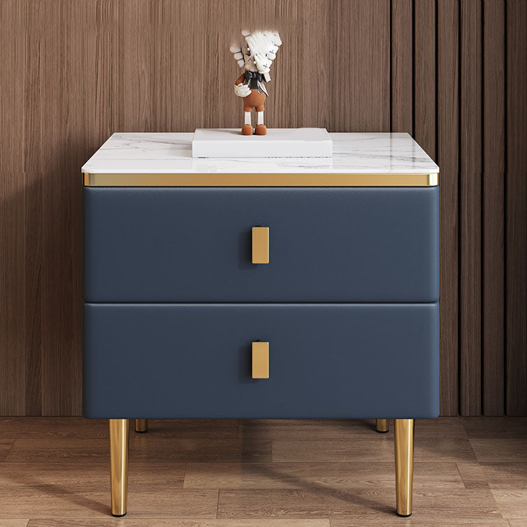 Modern 2 Drawers Wood Nightstand Slate Table Top Kids Bedside Table