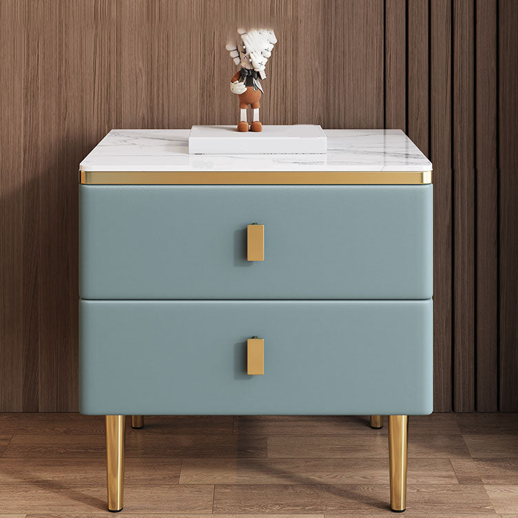 Modern 2 Drawers Wood Nightstand Slate Table Top Kids Bedside Table