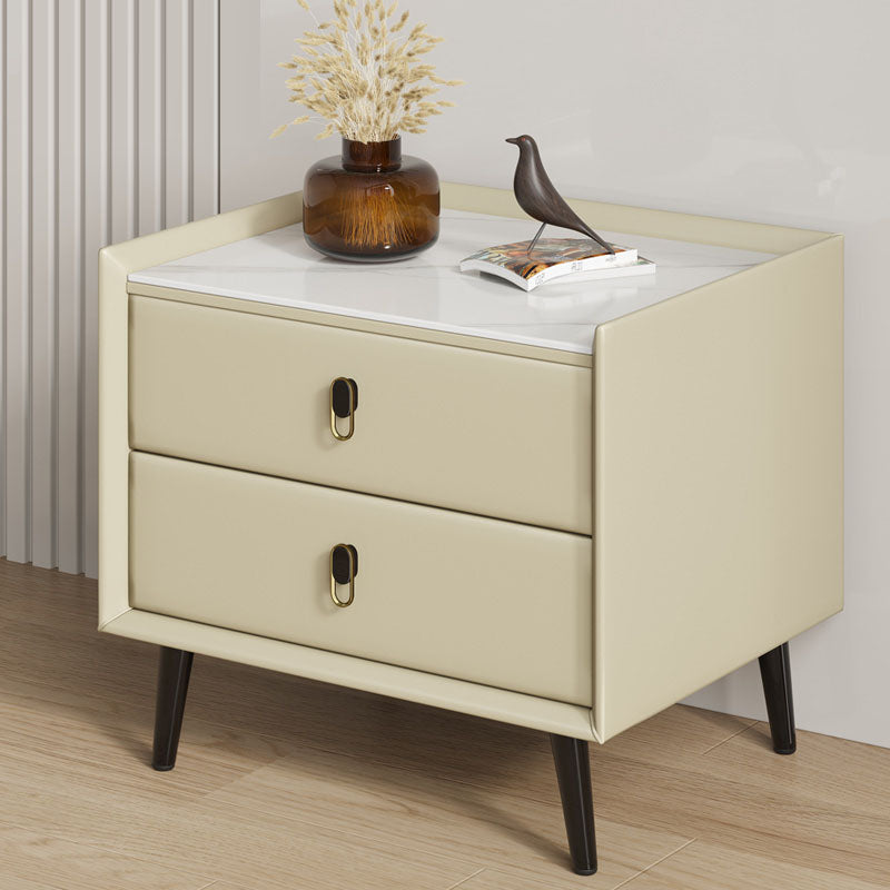 2 Drawers Solid Wood Standard Nightstand Slate Top Kids Bedside Table