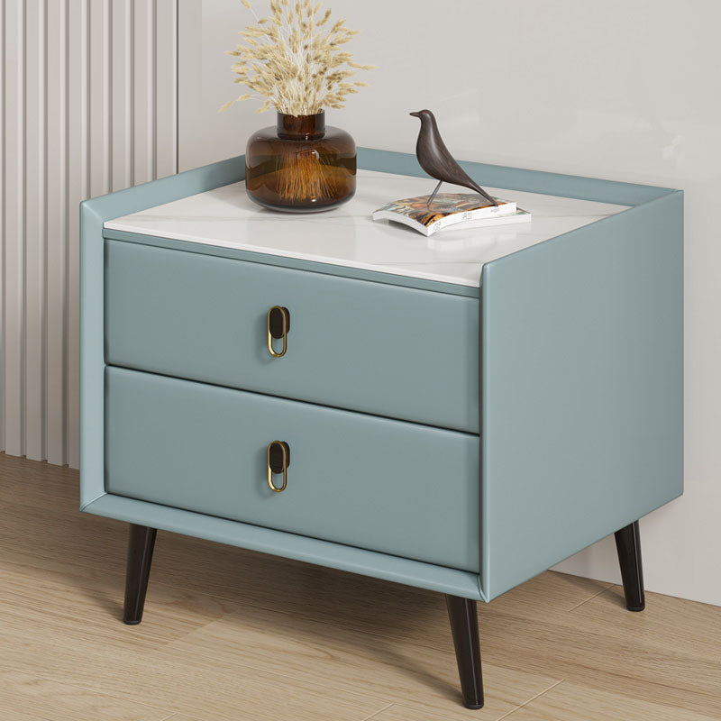 2 Drawers Solid Wood Standard Nightstand Slate Top Kids Bedside Table