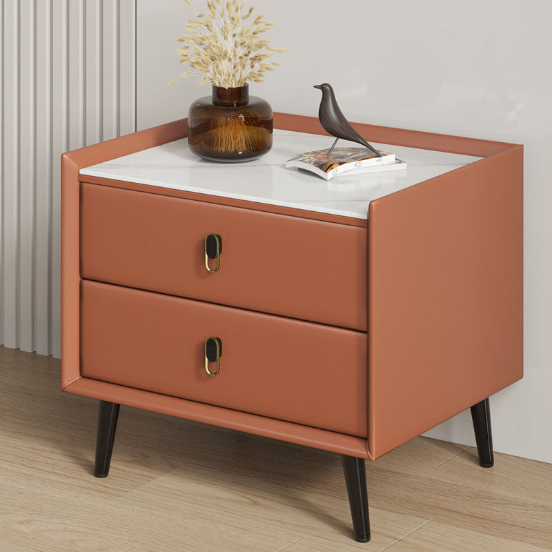 2 Drawers Solid Wood Standard Nightstand Slate Top Kids Bedside Table