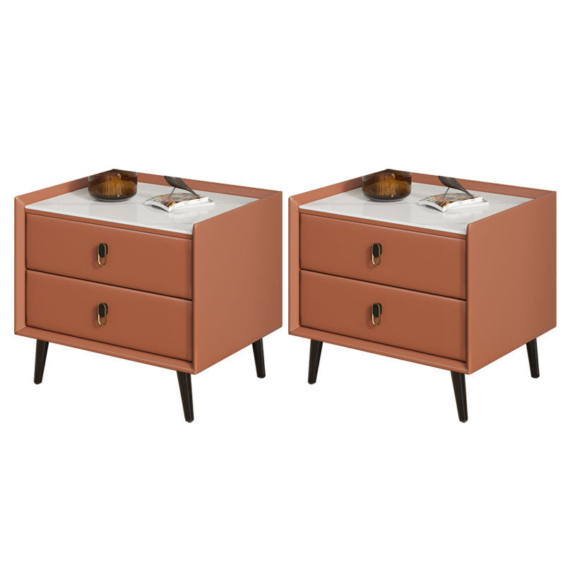 2 Drawers Solid Wood Standard Nightstand Slate Top Kids Bedside Table