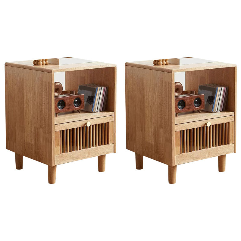 1 Drawer Standard Nightstand Solid Wood Kids Bedside Table with Shelf