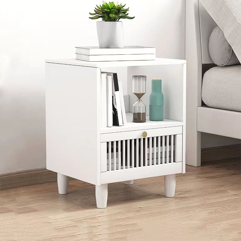 1 Drawer Standard Nightstand Solid Wood Kids Bedside Table with Shelf