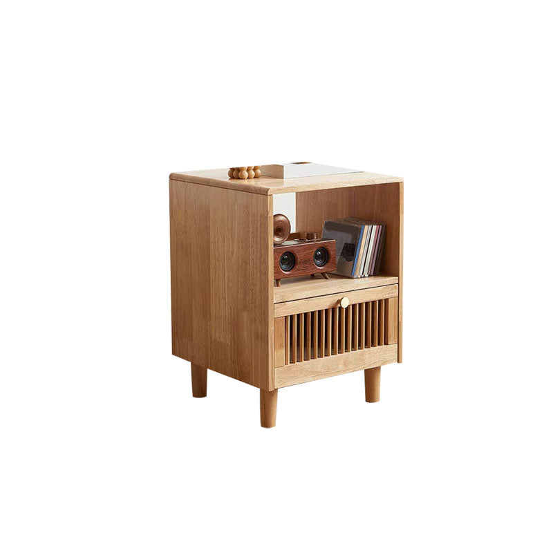 1 Drawer Standard Nightstand Solid Wood Kids Bedside Table with Shelf