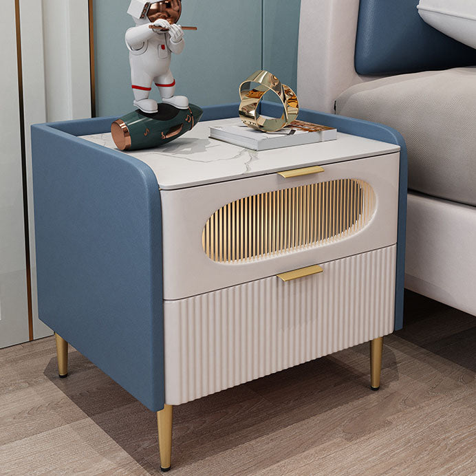 Modern Slate Top Standard Nightstand Solid Wood Kids Bedside Table with 2 Drawers