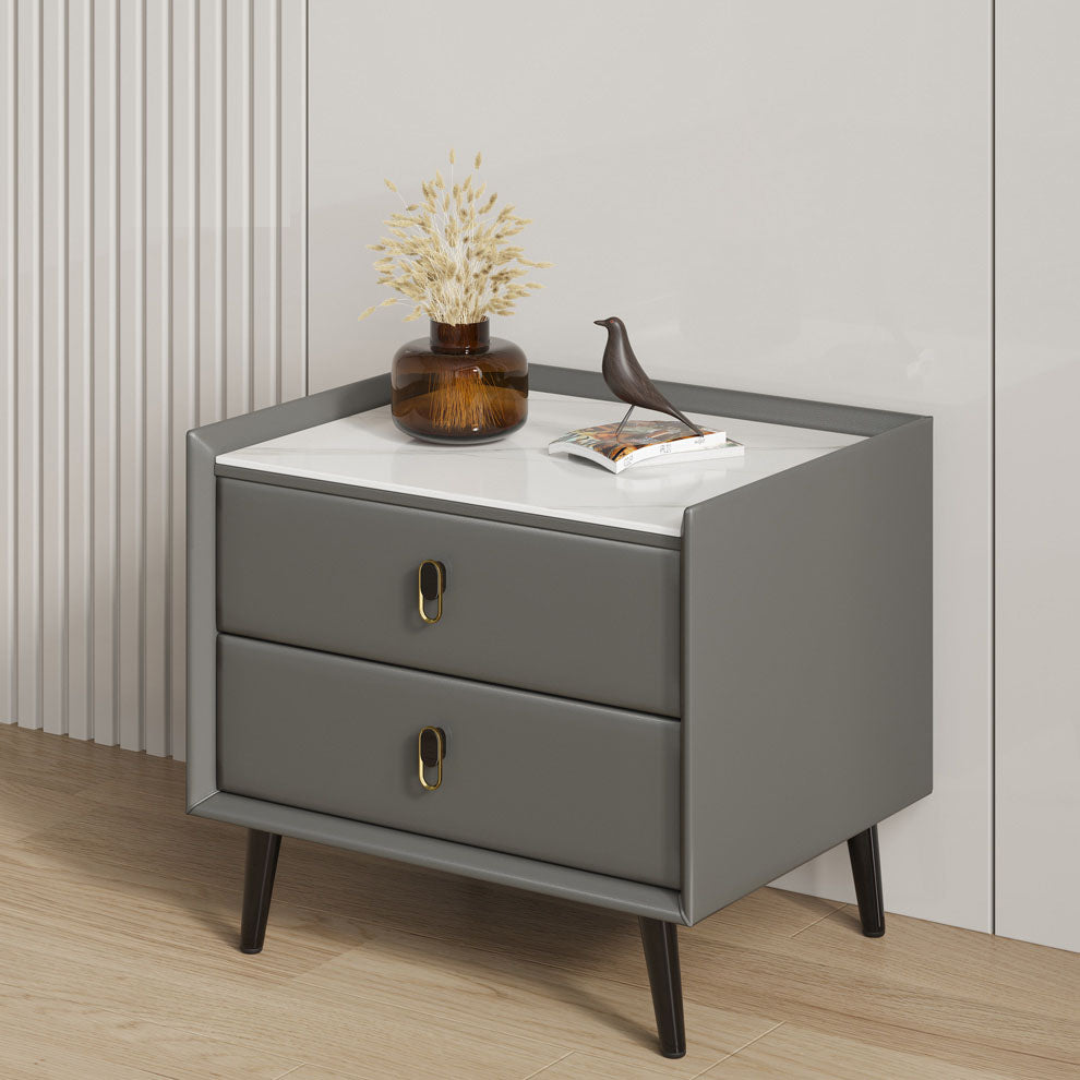 Slate Top Standard Nightstand Solid Wood 2 Drawers Kids Bedside Table