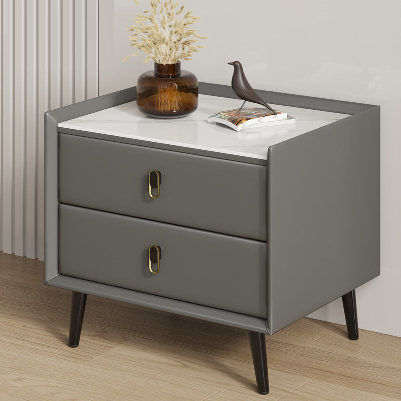 Slate Top Standard Nightstand Solid Wood 2 Drawers Kids Bedside Table