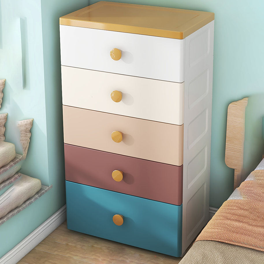 Scandinavian Chest Kids Nightstand Plastic Nursery Dresser with 5 Drawers