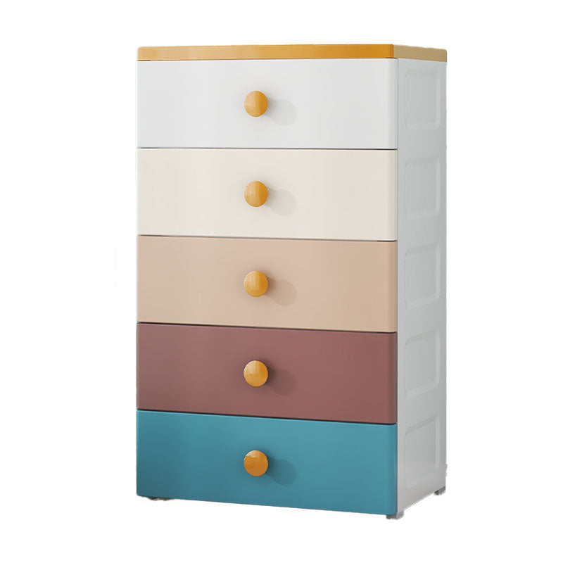 Scandinavian Chest Kids Nightstand Plastic Nursery Dresser with 5 Drawers