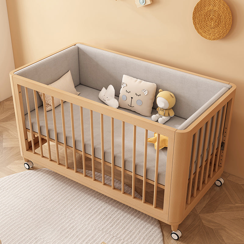 Scandinavian Wood Baby Crib Beech Light Wood Nursery Crib with Casters