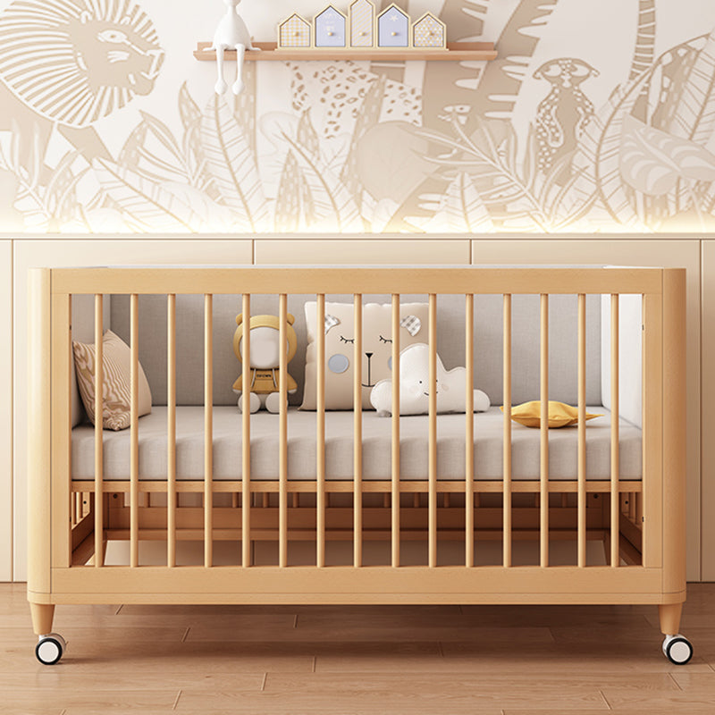 Scandinavian Wood Baby Crib Beech Light Wood Nursery Crib with Casters