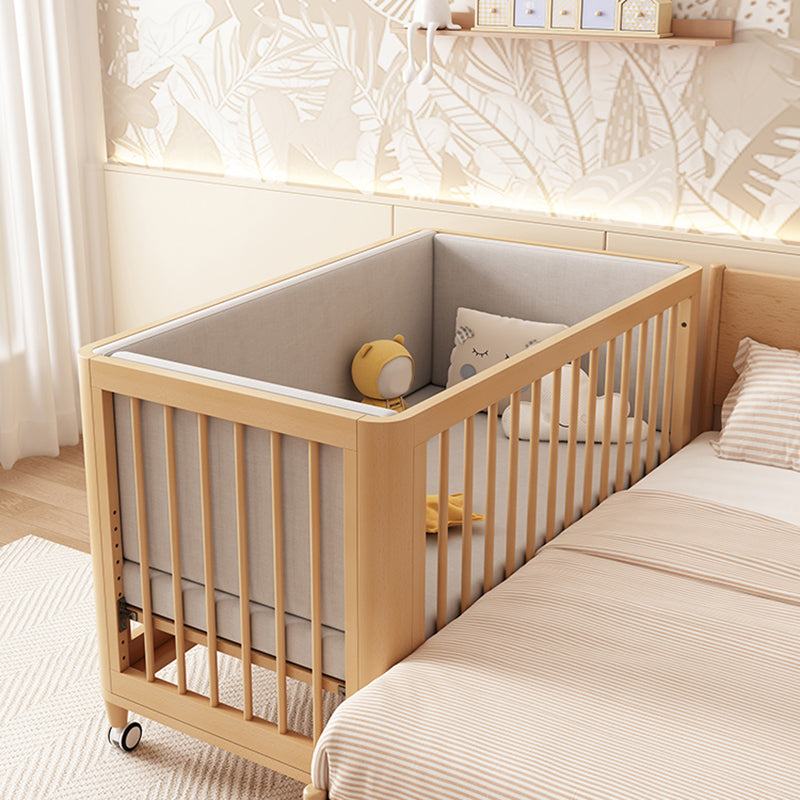 Scandinavian Wood Baby Crib Beech Light Wood Nursery Crib with Casters