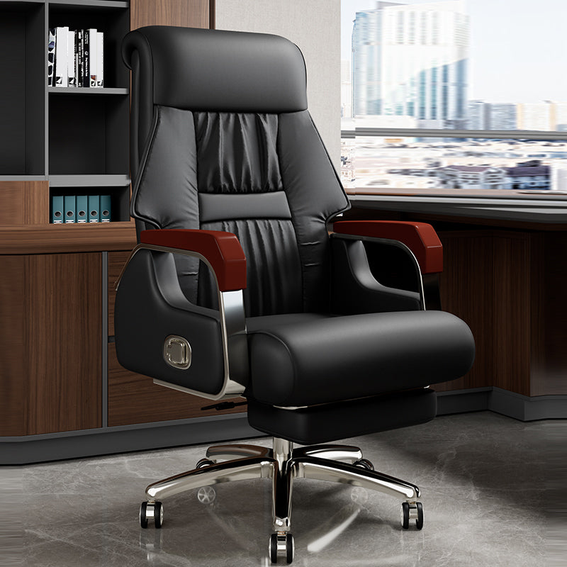 Modern Slide Office Chair Fixed Arms Leather Adjustable Seat Height Desk Chair with Wheels