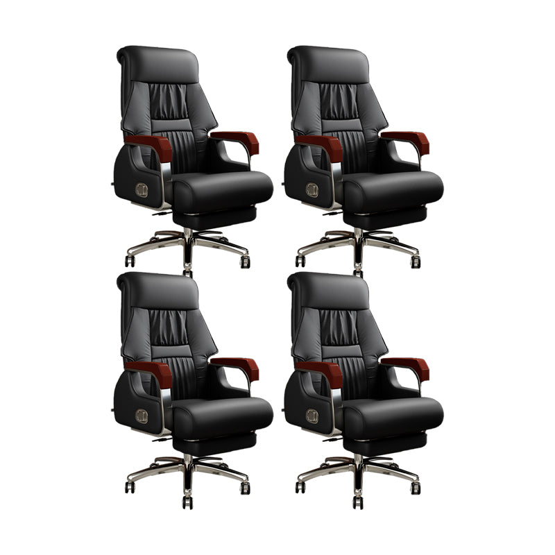 Modern Slide Office Chair Fixed Arms Leather Adjustable Seat Height Desk Chair with Wheels