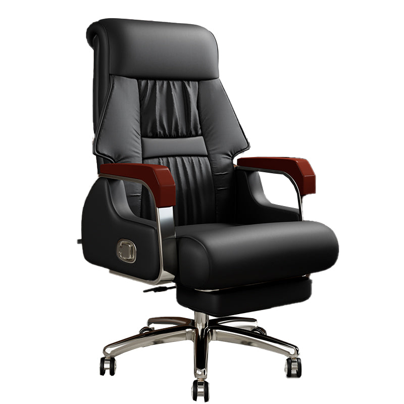 Modern Slide Office Chair Fixed Arms Leather Adjustable Seat Height Desk Chair with Wheels