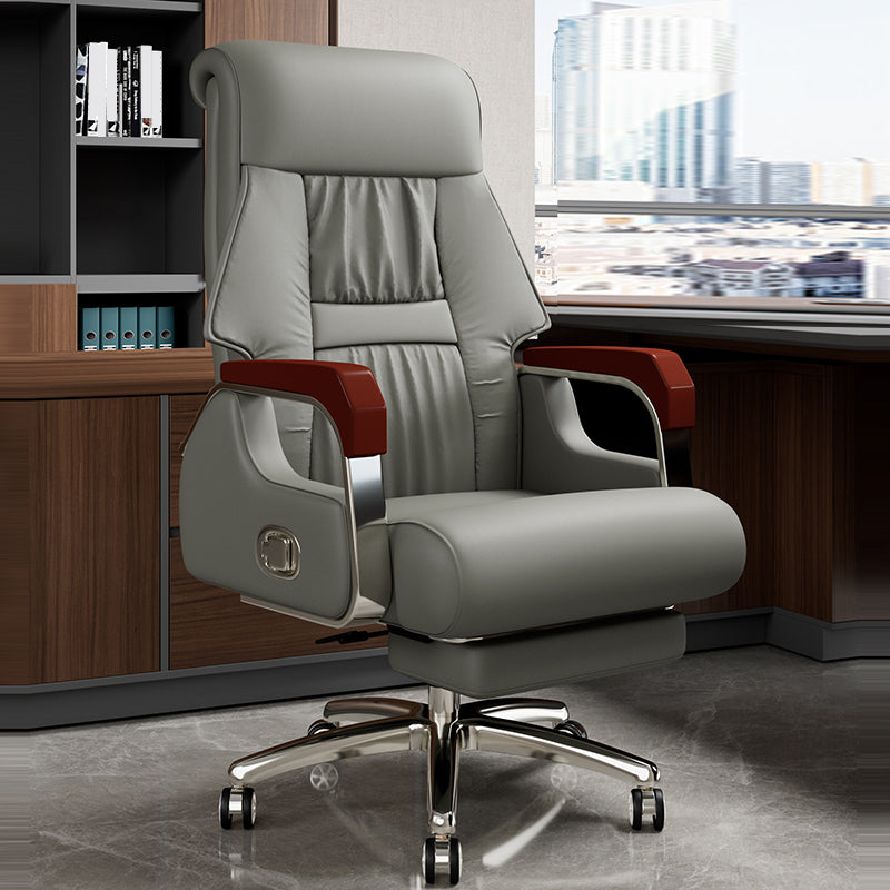 Modern Slide Office Chair Fixed Arms Leather Adjustable Seat Height Desk Chair with Wheels