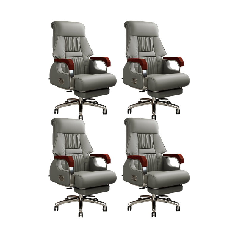 Modern Slide Office Chair Fixed Arms Leather Adjustable Seat Height Desk Chair with Wheels