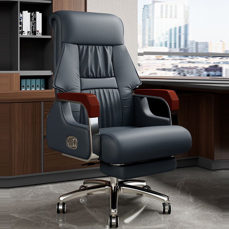 Modern Slide Office Chair Fixed Arms Leather Adjustable Seat Height Desk Chair with Wheels