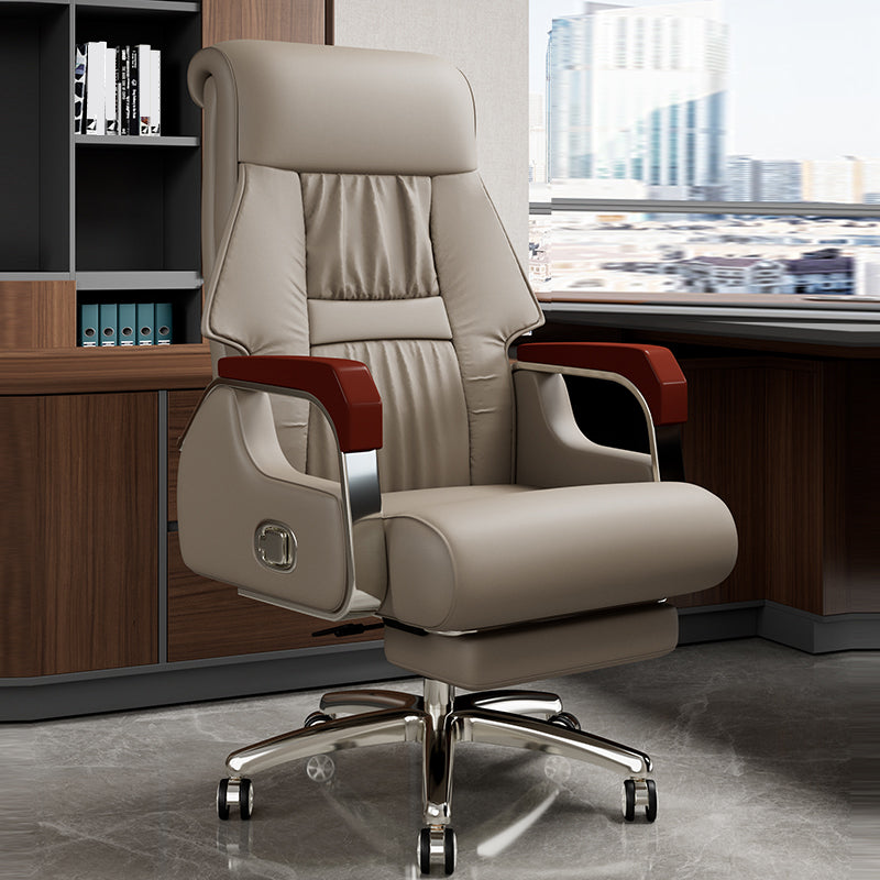 Modern Slide Office Chair Fixed Arms Leather Adjustable Seat Height Desk Chair with Wheels