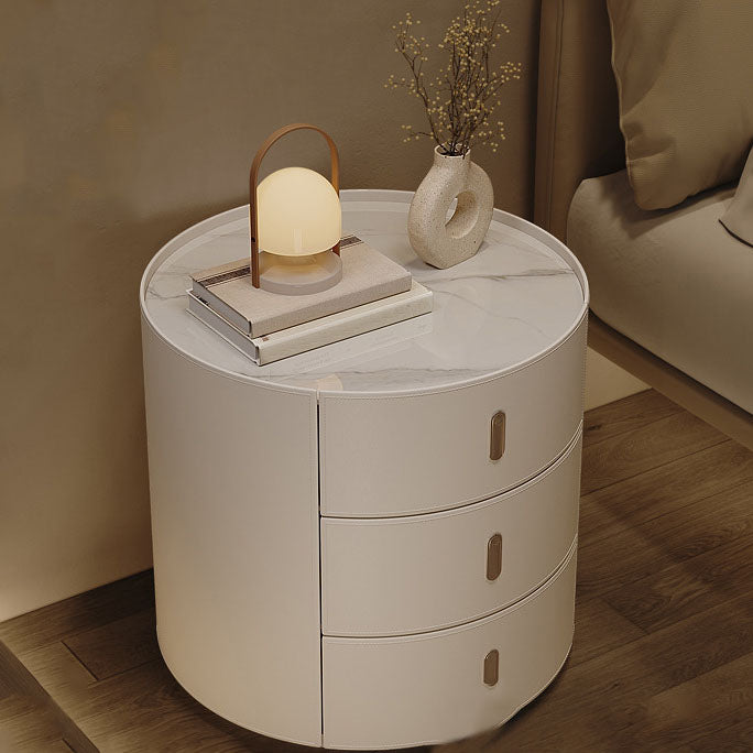 Contemporary Night Table Stone Accent Table Nightstand with 3 Drawers for Home