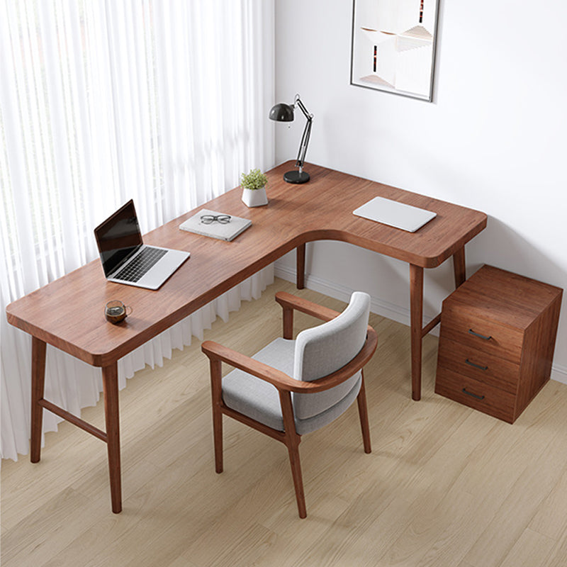 Modern Solid Wood Office Desk L-Shape Task Desks with 5-Legs for Home