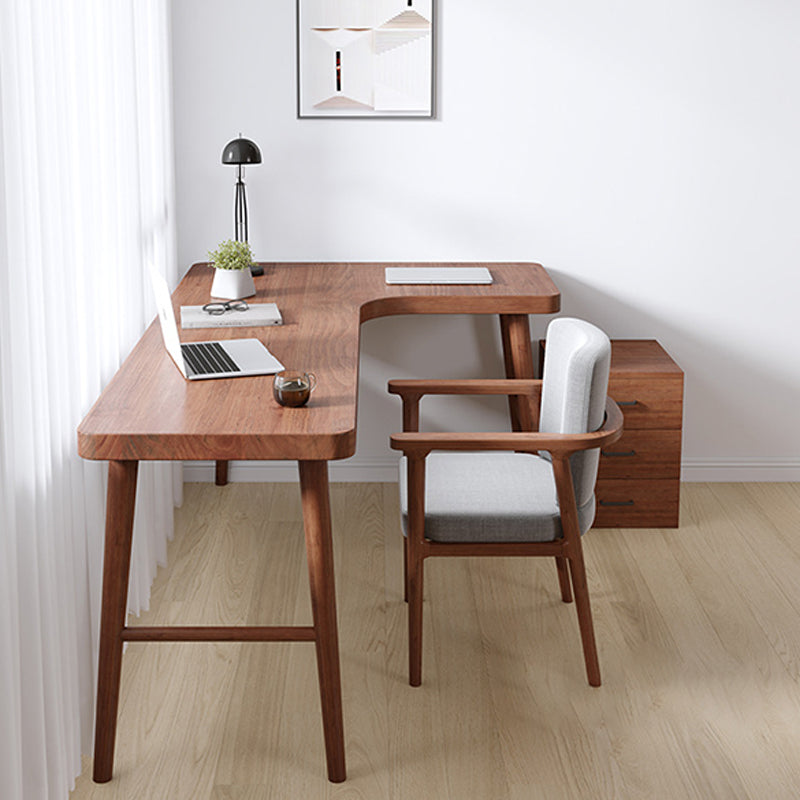 Modern Solid Wood Office Desk L-Shape Task Desks with 5-Legs for Home