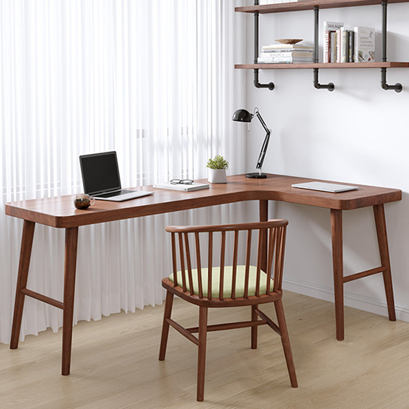 Modern Solid Wood Office Desk L-Shape Task Desks with 5-Legs for Home