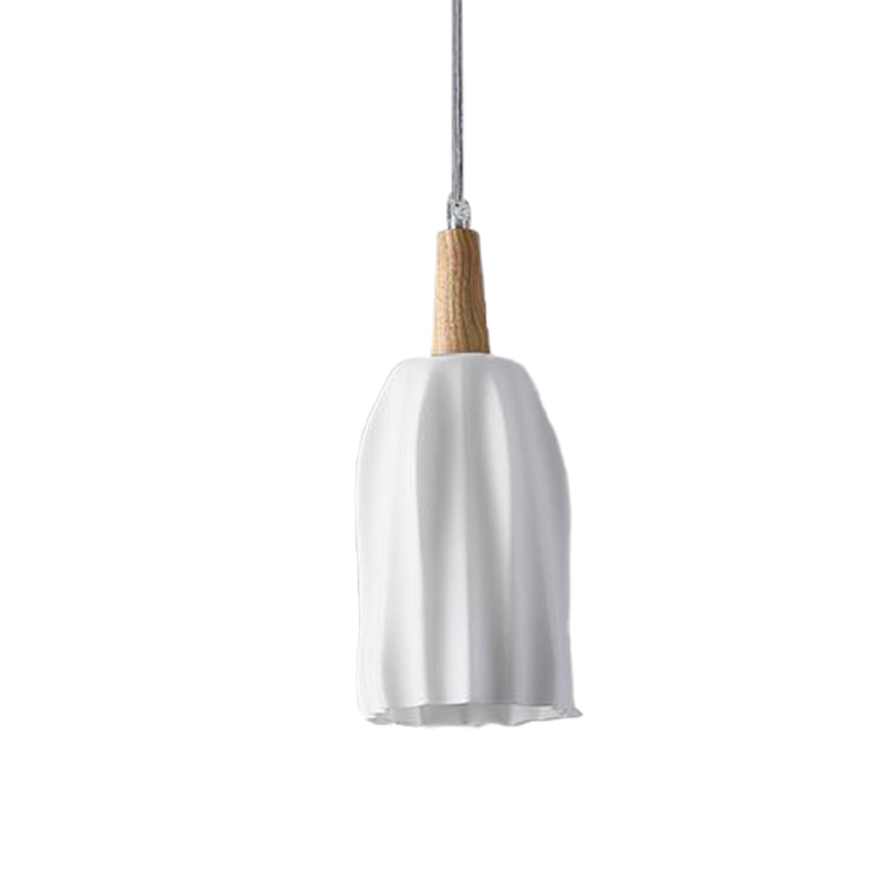 Tasse de tasse en bois clair de plafond moderniste 1 tête lait blanc blanc prismaine pendentif suspension