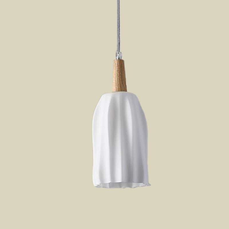 Tasse de tasse en bois clair de plafond moderniste 1 tête lait blanc blanc prismaine pendentif suspension