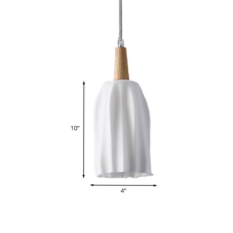 Tasse de tasse en bois clair de plafond moderniste 1 tête lait blanc blanc prismaine pendentif suspension