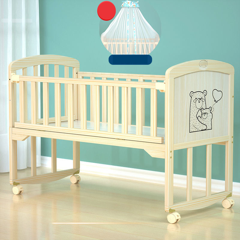 Wood Scandinavian Baby Crib with Guardrail Nursery Crib with Wheels