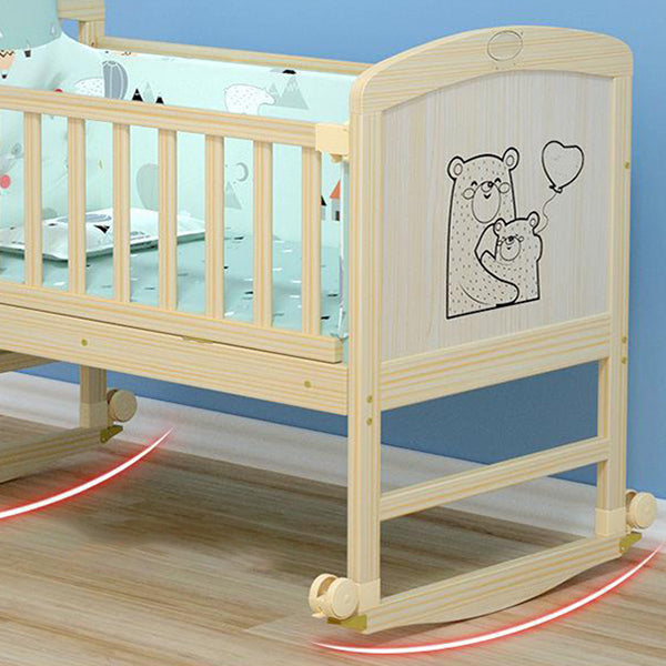 Wood Scandinavian Baby Crib with Guardrail Nursery Crib with Wheels