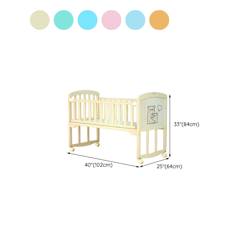 Wood Scandinavian Baby Crib with Guardrail Nursery Crib with Wheels