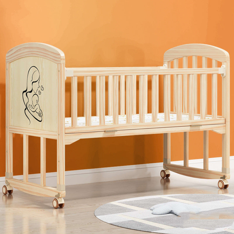 Scandinavian Solid Wood Nursery Crib Guardrail Baby Crib with Casters