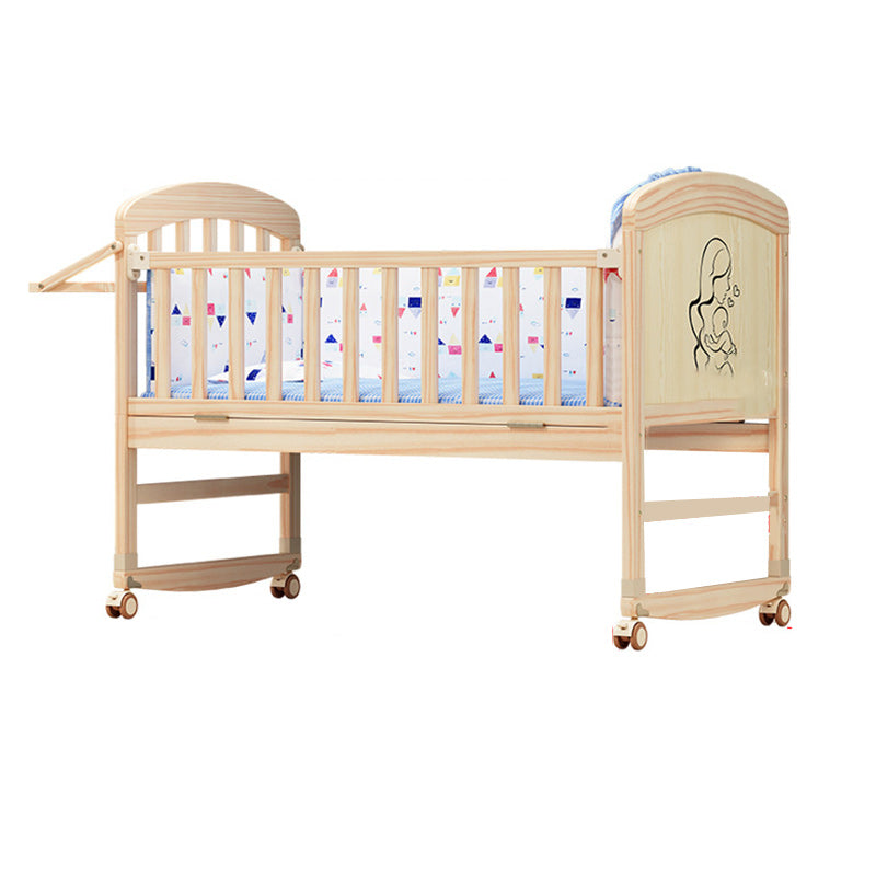 Scandinavian Solid Wood Nursery Crib Guardrail Baby Crib with Casters