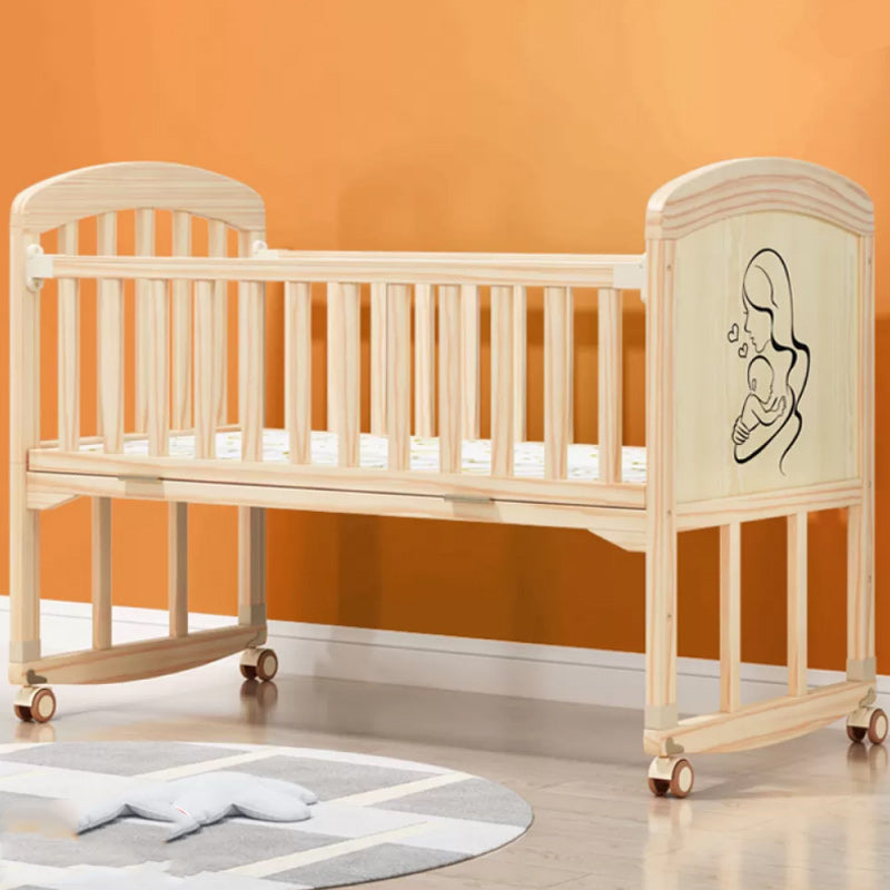 Scandinavian Solid Wood Nursery Crib Guardrail Baby Crib with Casters