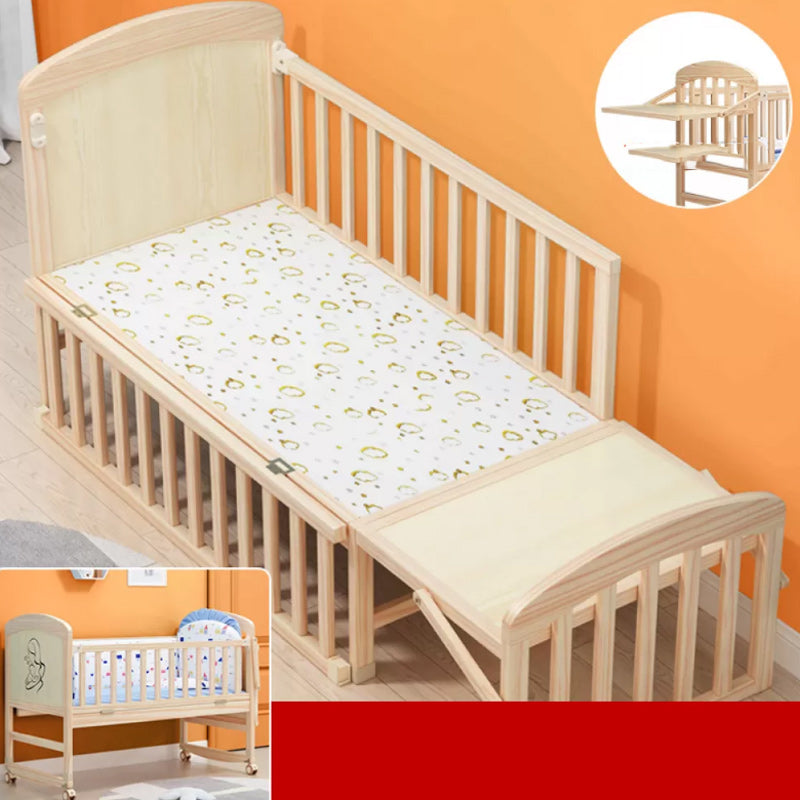 Scandinavian Solid Wood Nursery Crib Guardrail Baby Crib with Casters