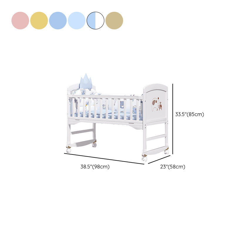 Scandinavian Solid Wood Nursery Crib Guardrail Baby Crib with Casters